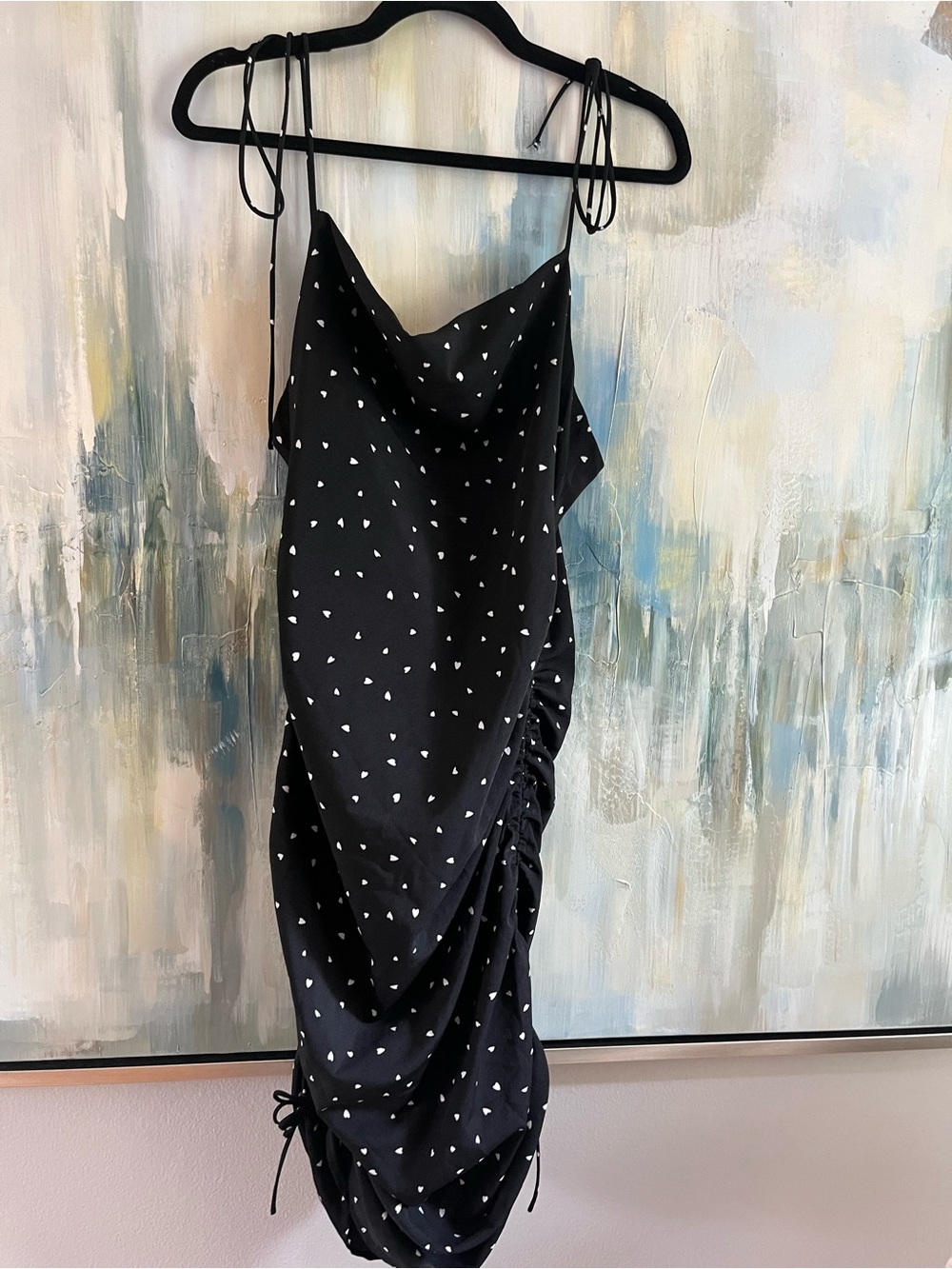 Black Heart Print Ruched Slip Dress - Unbranded